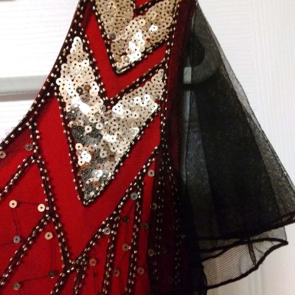 JDLSPPL Women's Red&Black Gatsby Evening Dress Sequin Maxi Flutter Sleeve Gown S - Picture 8 of 12